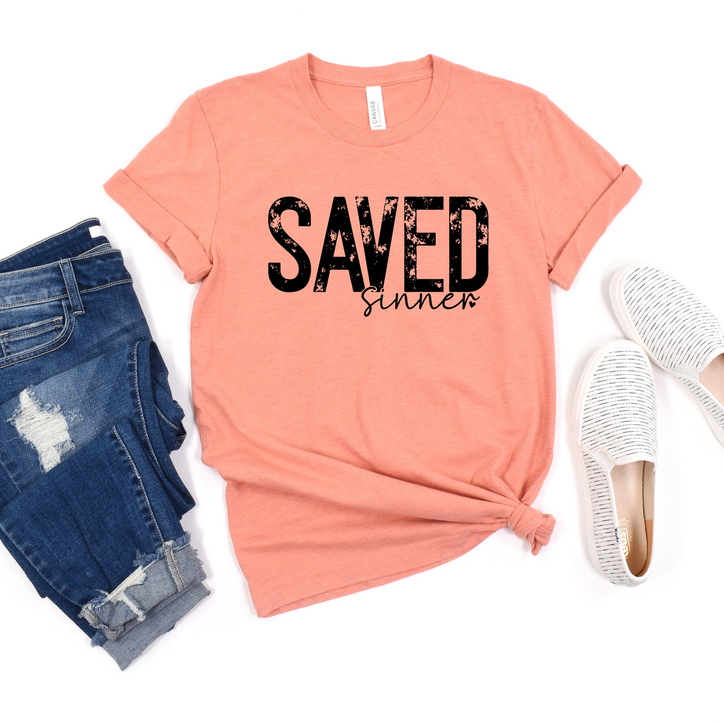 Wholesale Saved Sinner Graphic Tee - Heather Slate Tee