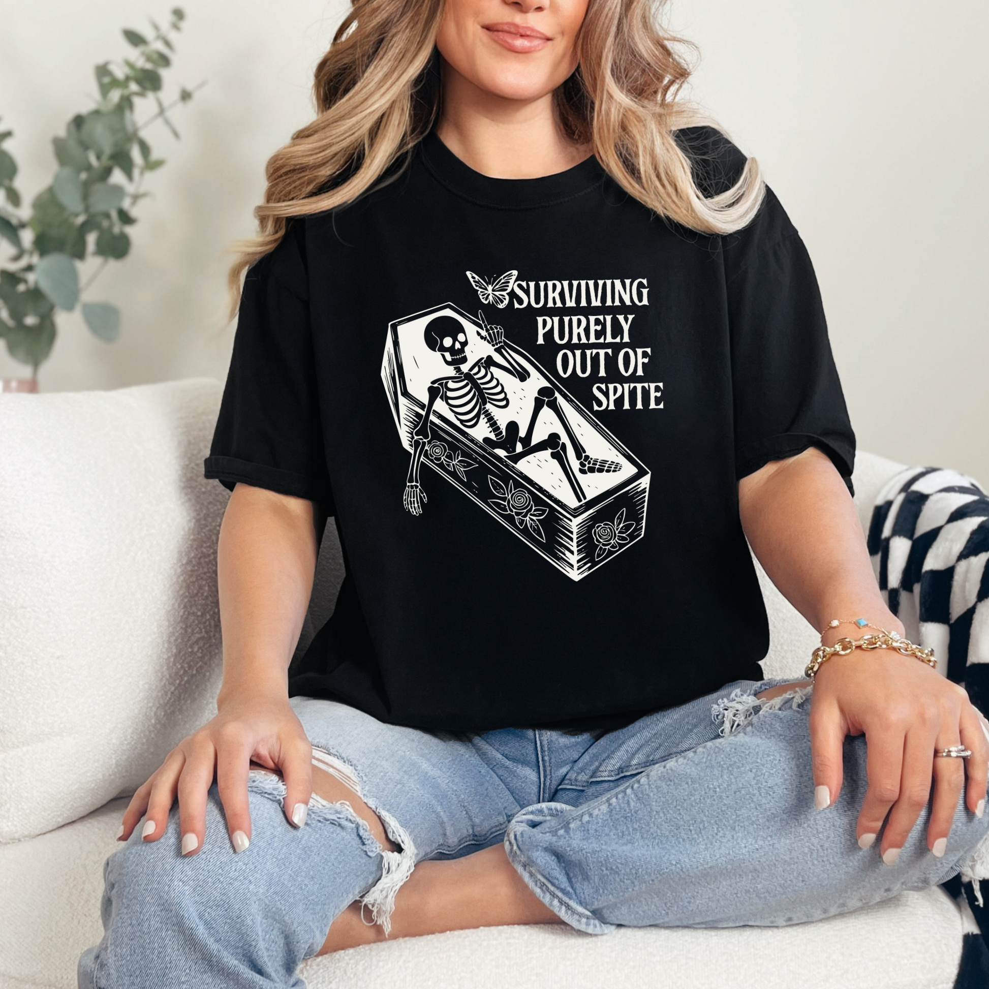 Wholesale Surviving Out of Spite Graphic Tee - Black Tee