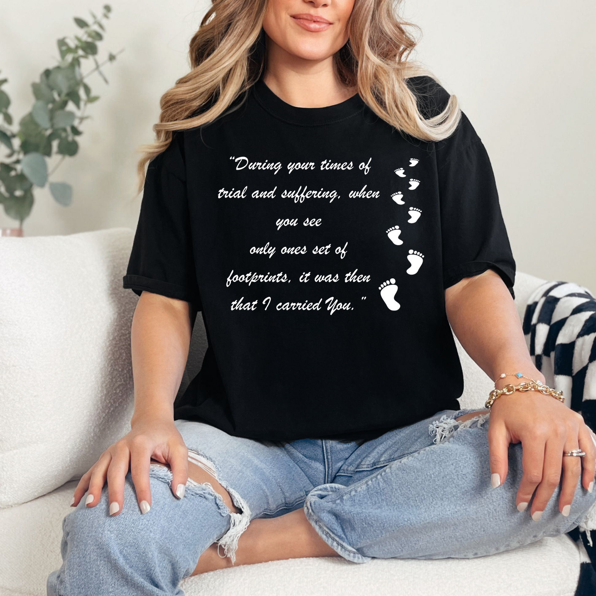 Wholesale Footprints in the Sand Graphic Tee - Black Tee