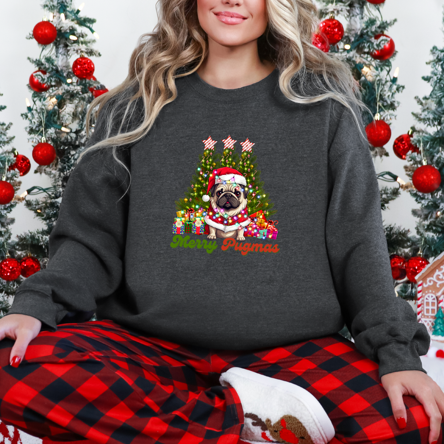 Wholesale Merry Pugmas Sweatshirt - Dark Heather Sweatshirt