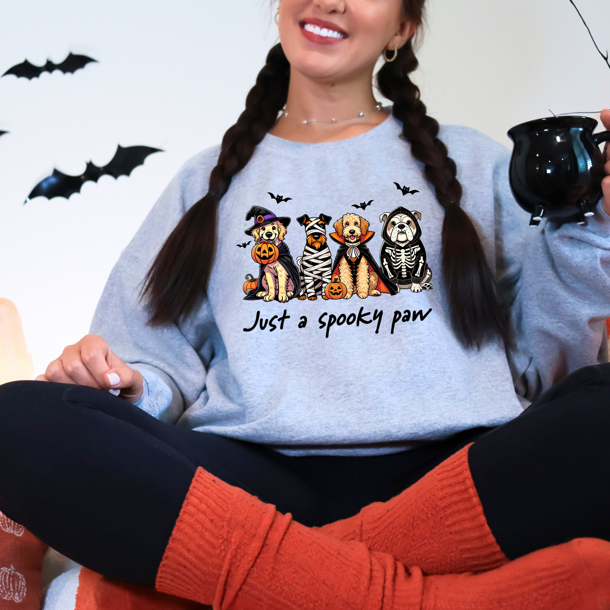 Wholesale Dog Spooky Paw Graphic Tee or Sweatshirt - Grey Sweatshirt