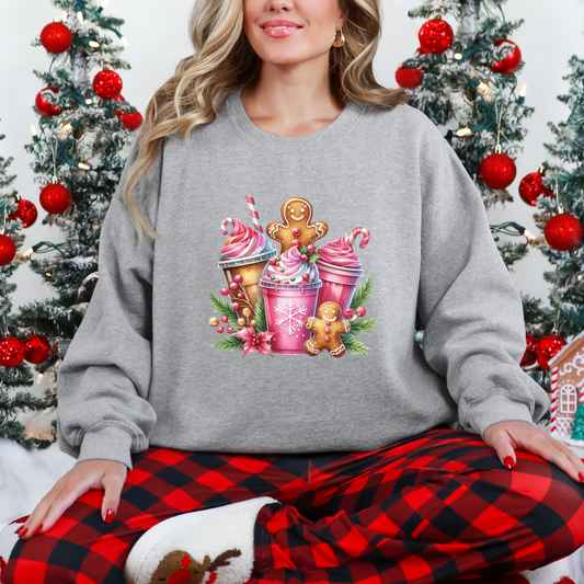 Wholesale Pink Gingerbread Coffee Sweatshirt - Grey Sweatshirt
