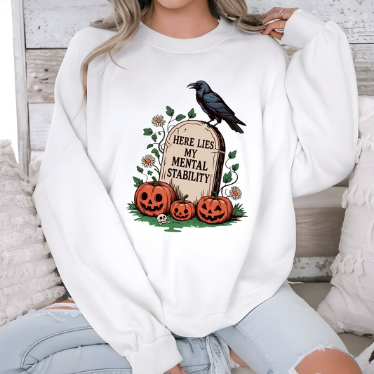 Wholesale Here Lies My Mental Stability Sweatshirt - White Sweatshirt