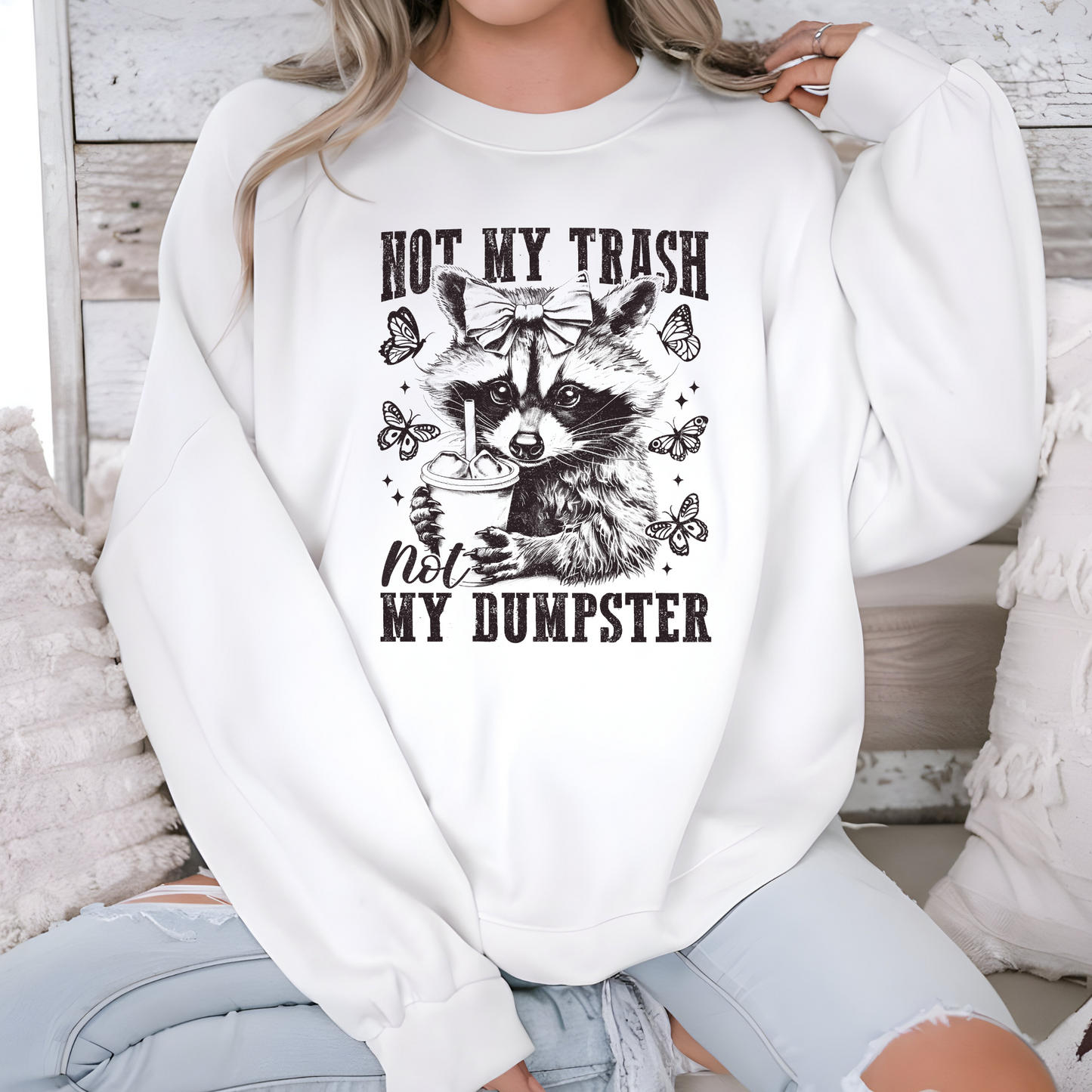 Wholesale Not My Dumpster Sweatshirt - White Sweatshirt