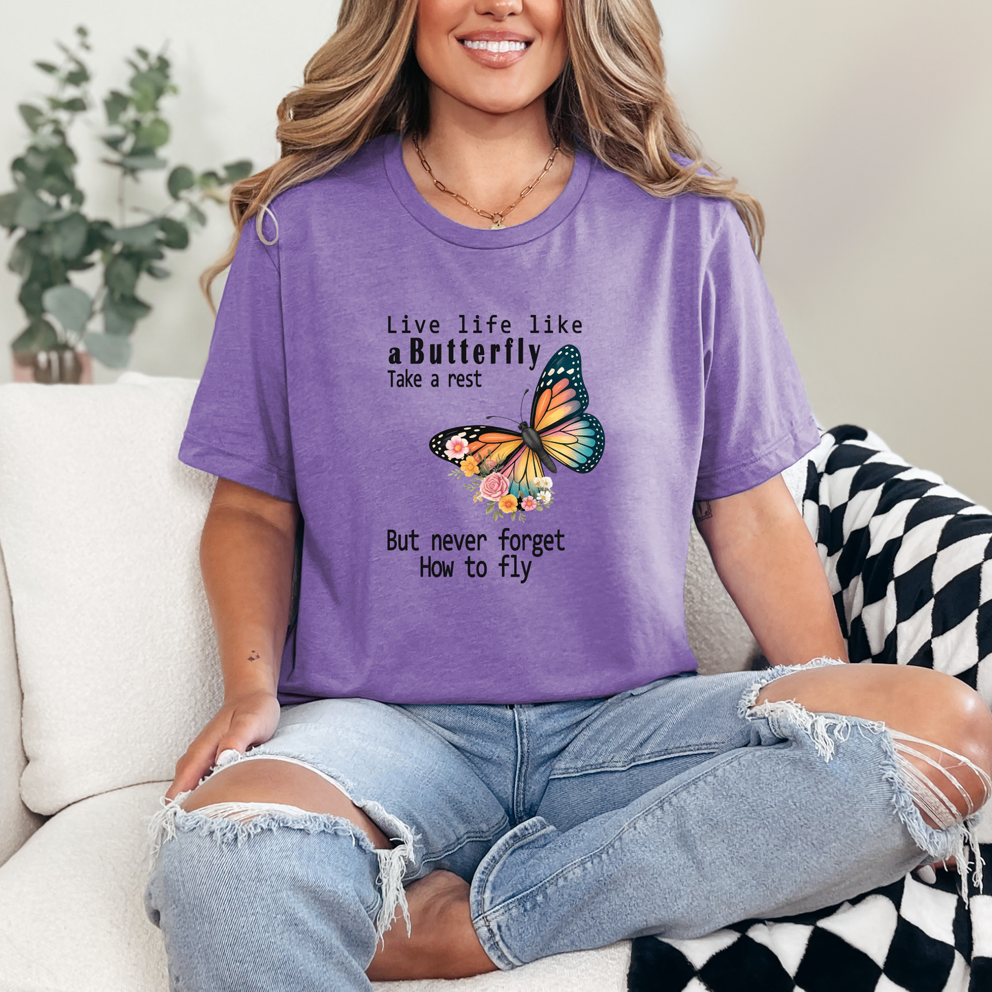 Wholesale Live Like Like a Butterfly Graphic Tee - Heather Team Purple Tee