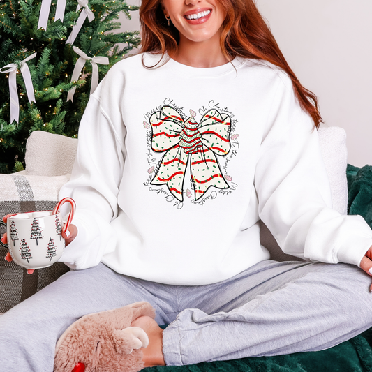 Wholesale Retro Christmas Tree Bow Sweatshirt - White Sweatshirt