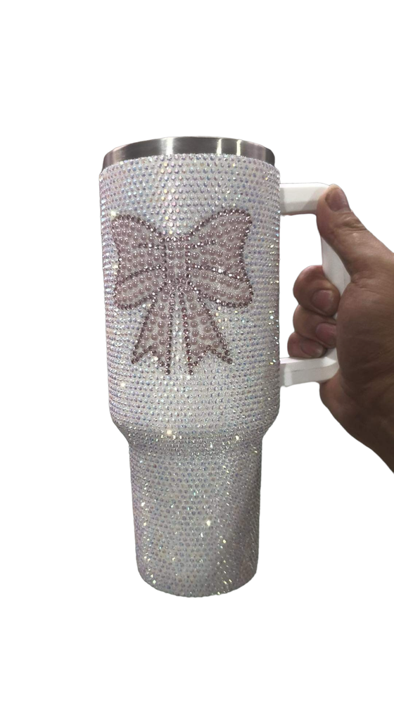 Bling Bow 40 ounce Insulated Tumbler, white