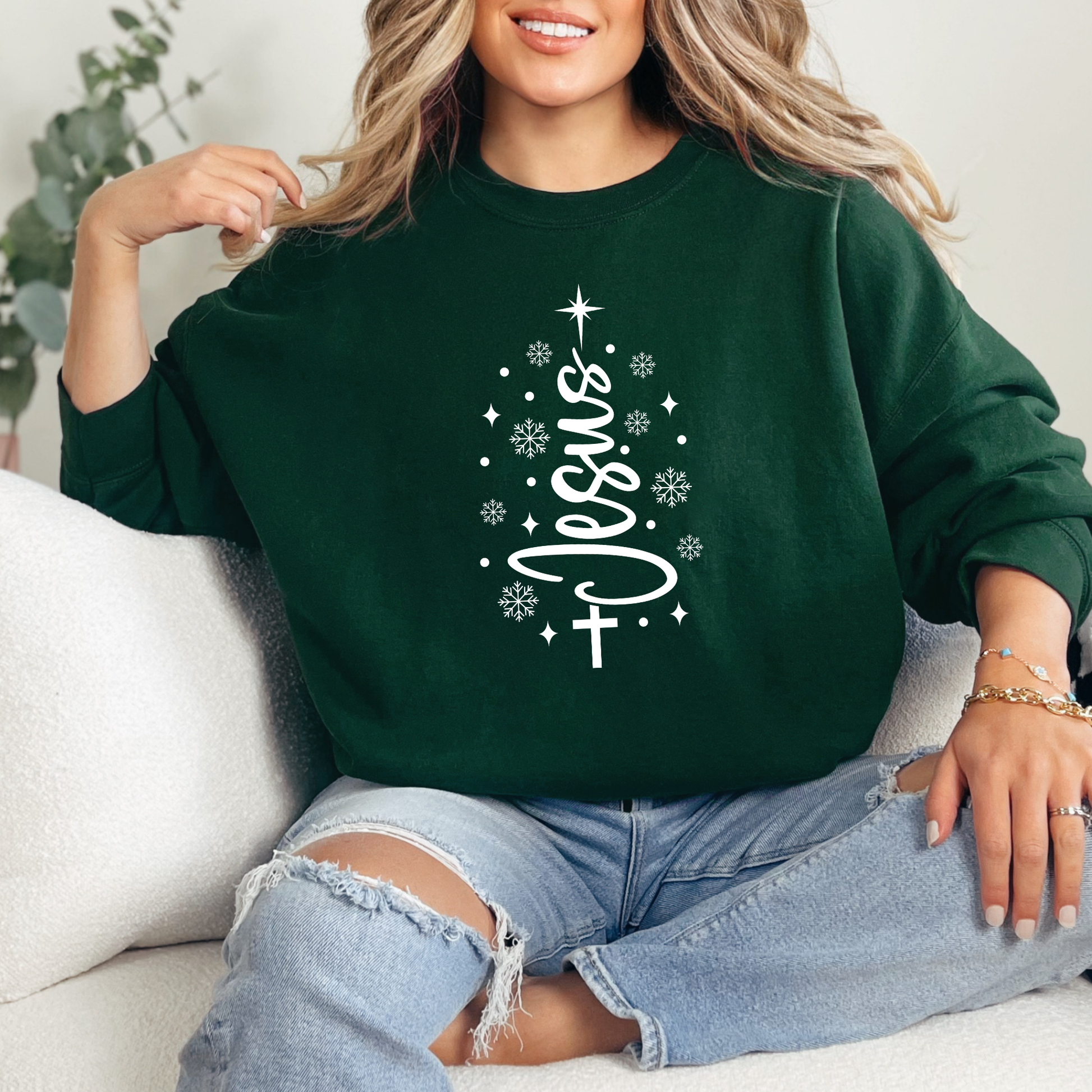 Wholesale Jesus Christmas Tree Sweatshirt - Forest Sweatshirt