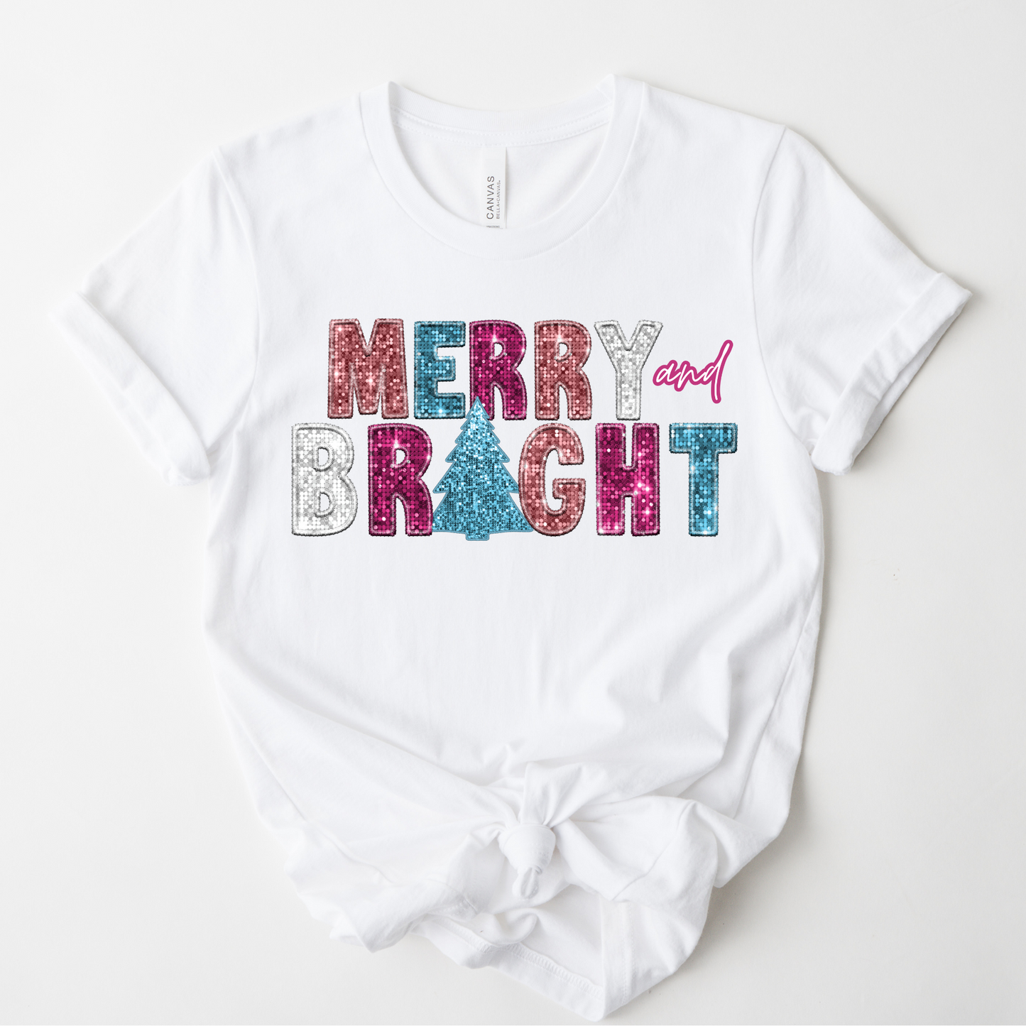 Wholesale Merry and Bright Bling Graphic Tee - White Tee