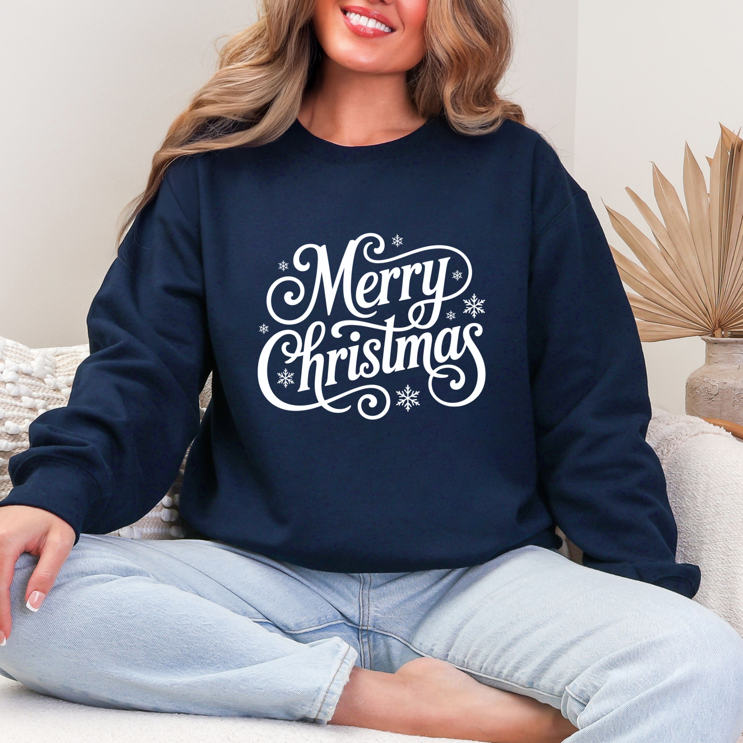 Wholesale Merry Christmas Script Sweatshirt - Navy Sweatshirt