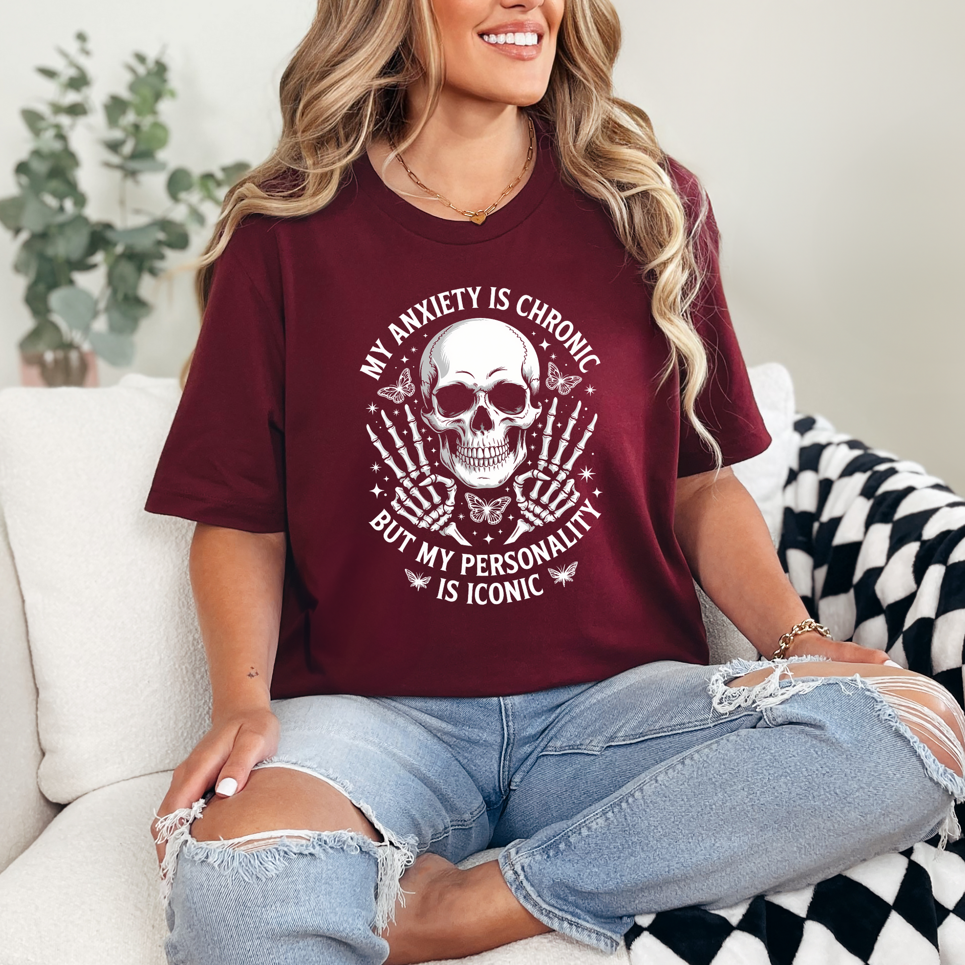 Wholesale My Anxiety Is Graphic Tee - Maroon Tee