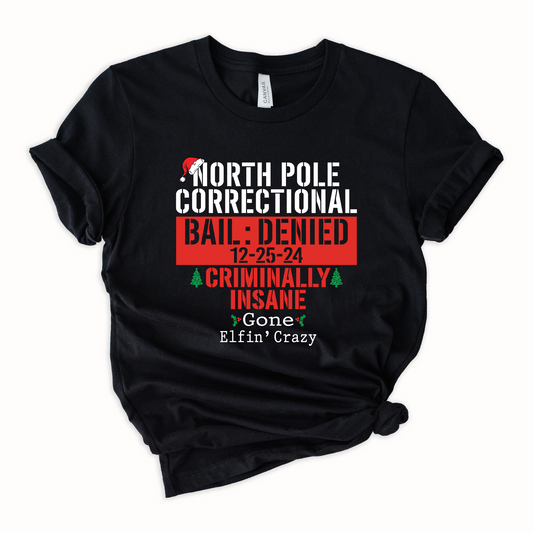 Wholesale North Pole Correctional Criminally Insane Graphic Tee - Black Tee