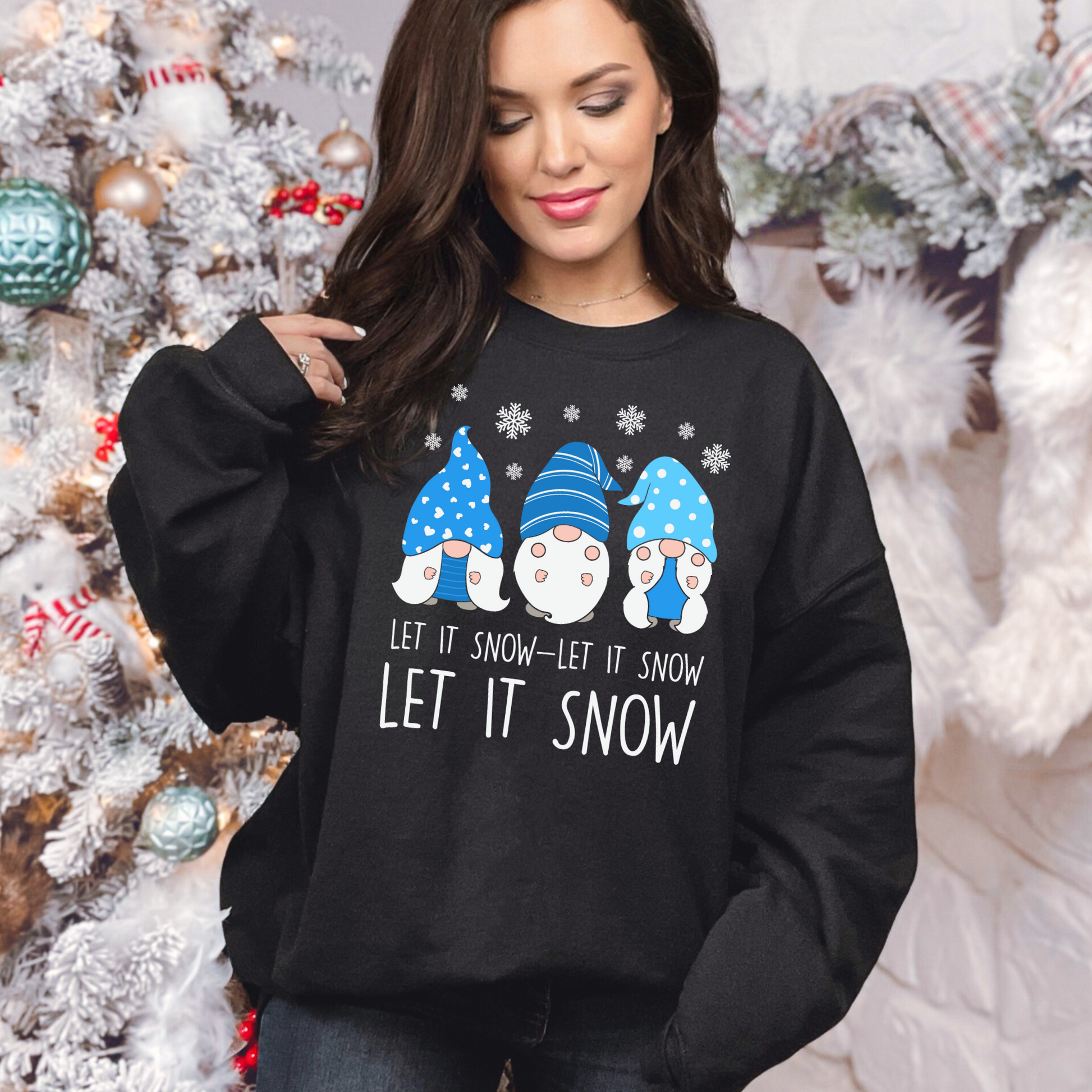 Wholesale Let it snow Gnomes Graphic Tee - Black Sweatshirt