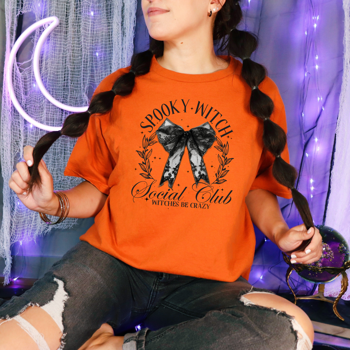 Wholesale Spooky Witch Social Club Graphic Tee - Orange Tee