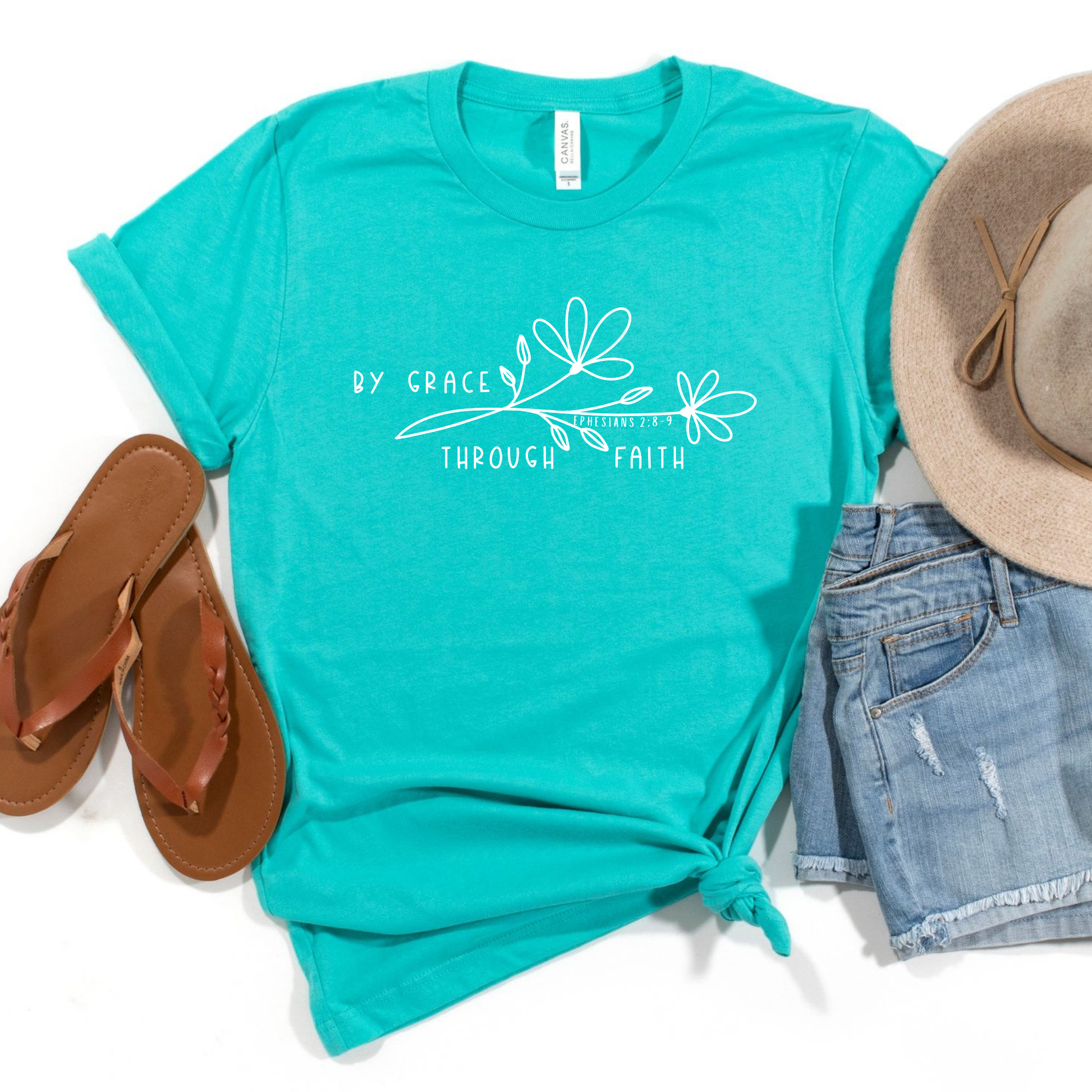Wholesale By grace through faith Graphic Tee - Teal Tee