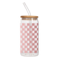 Pink Checkered 17 oz Can Glass w/ Straw and Lid - Decor