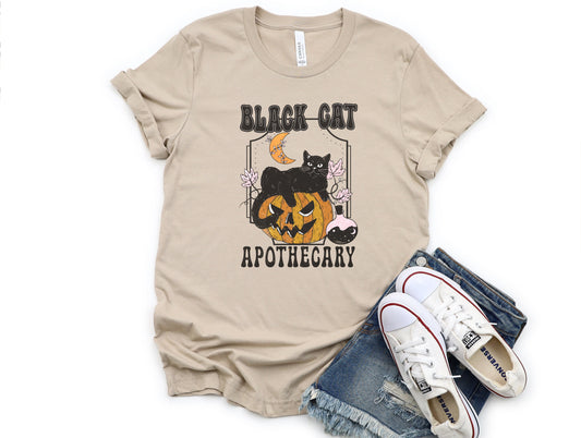 Wholesale Black Cat Apotehcary Graphic Tee - Tan