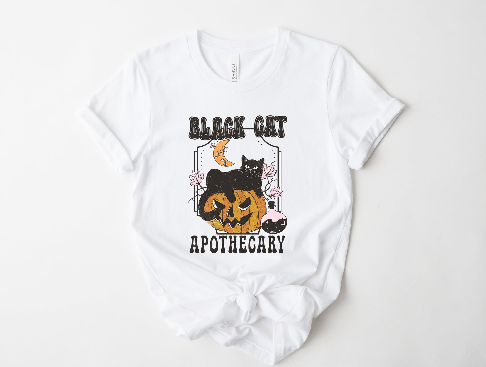 Wholesale Black Cat Apotehcary Graphic Tee - White