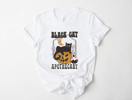 Wholesale Black Cat Apotehcary Graphic Tee - White