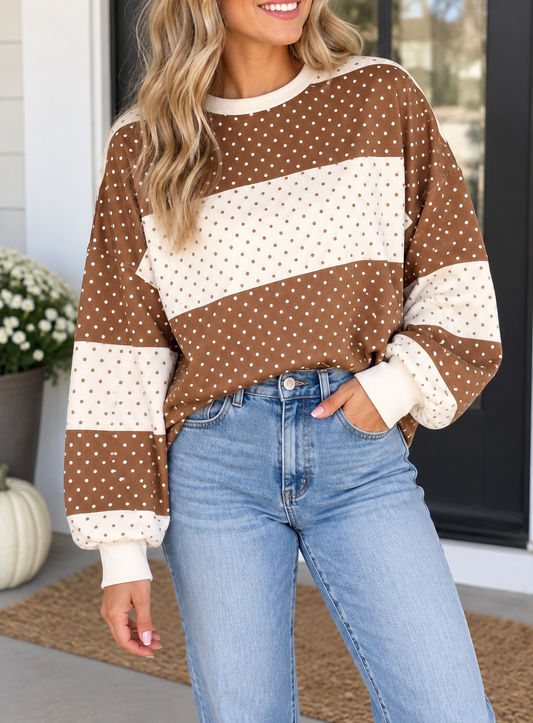 Sweet Tea Polka Dot Top — Plus