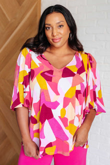  Cali Blouse in Magenta and Mustard Abstract