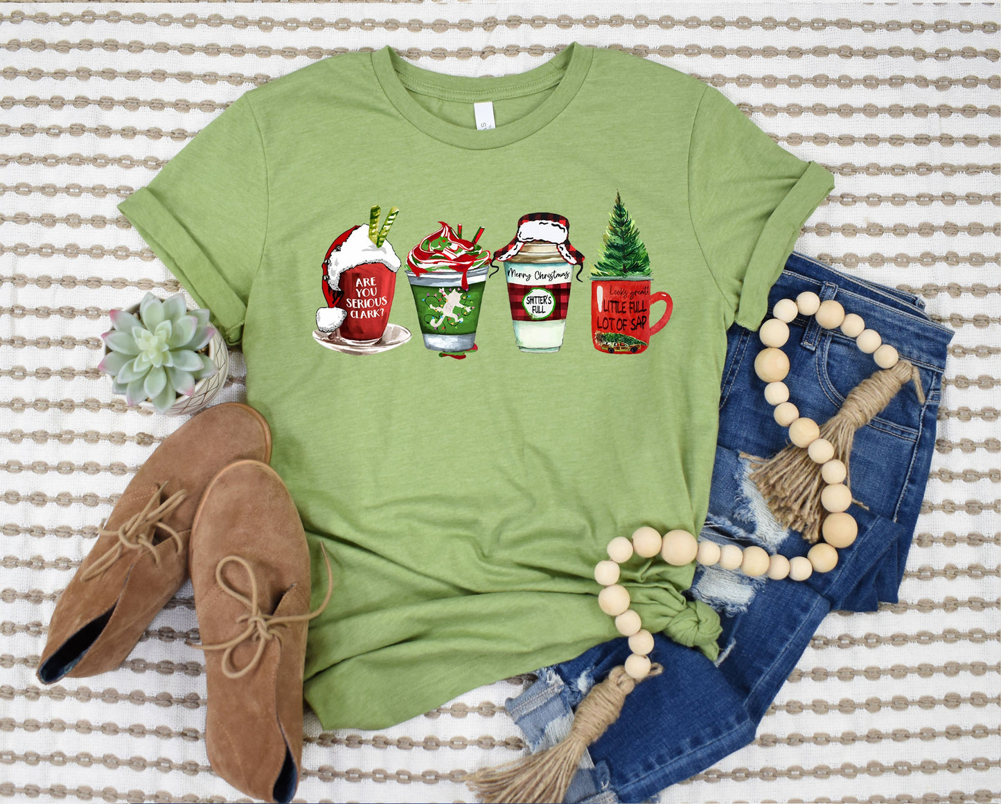 Wholesale Clark Christmas Coffee Graphic Tee - Grey Long Sleeve