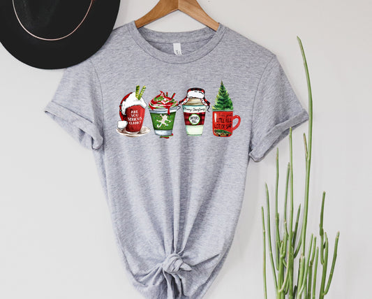 Wholesale Clark Christmas Coffee Graphic Tee - Heathered Green