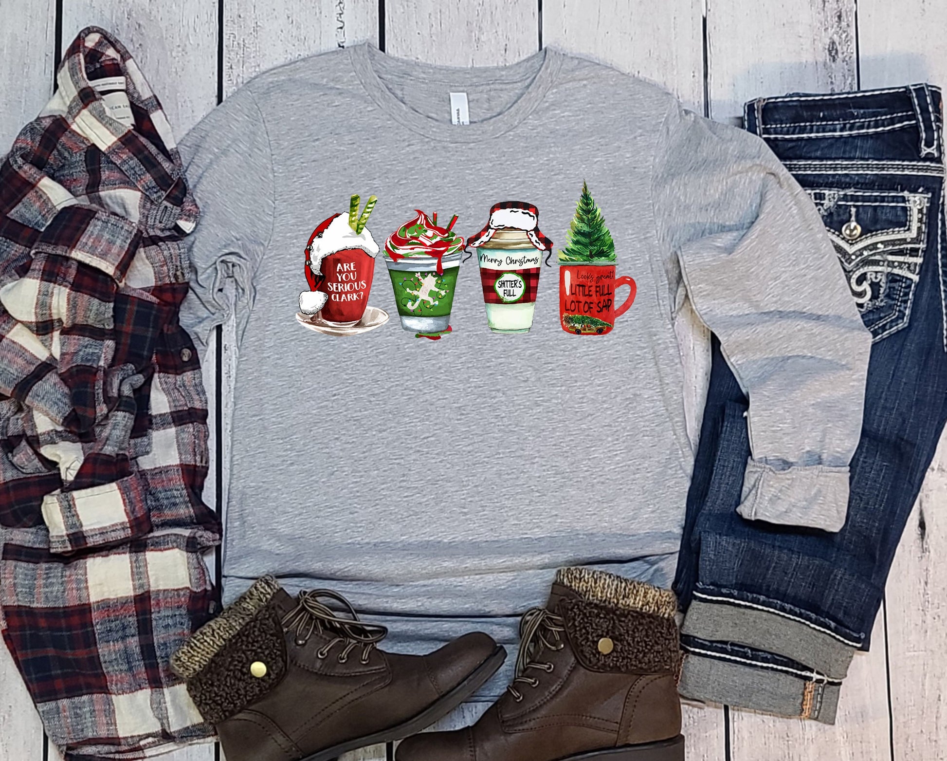 Wholesale Clark Christmas Coffee Graphic Tee - Heather Grey