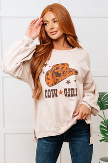  Cow Girl Graphic Pullover in Stone