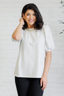  Diamonds and Pearls Puff Sleeve Top in Light Grey