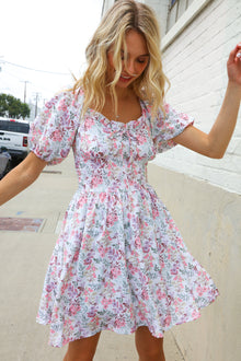  Lock Eyes Cream Floral Print Sweetheart Neck Fit & Flare Dress