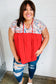 Red Boho Print Tie Neck Dolman Top
