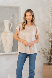  Shimmer Cuffed Top in Taupe