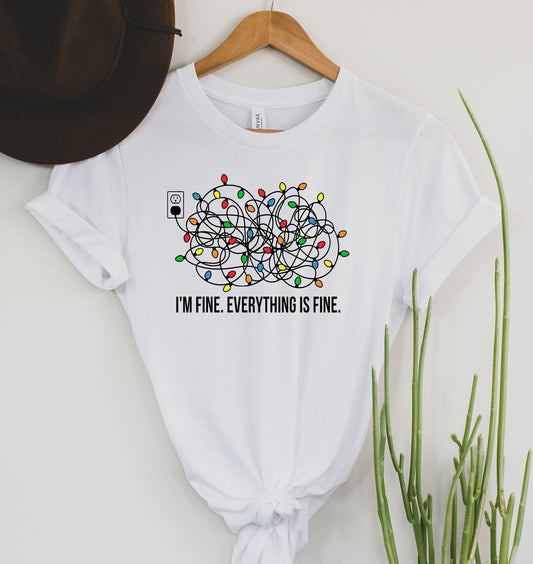 Wholesale Everything is Fine Christmas Graphic Tee - Heathered Grey