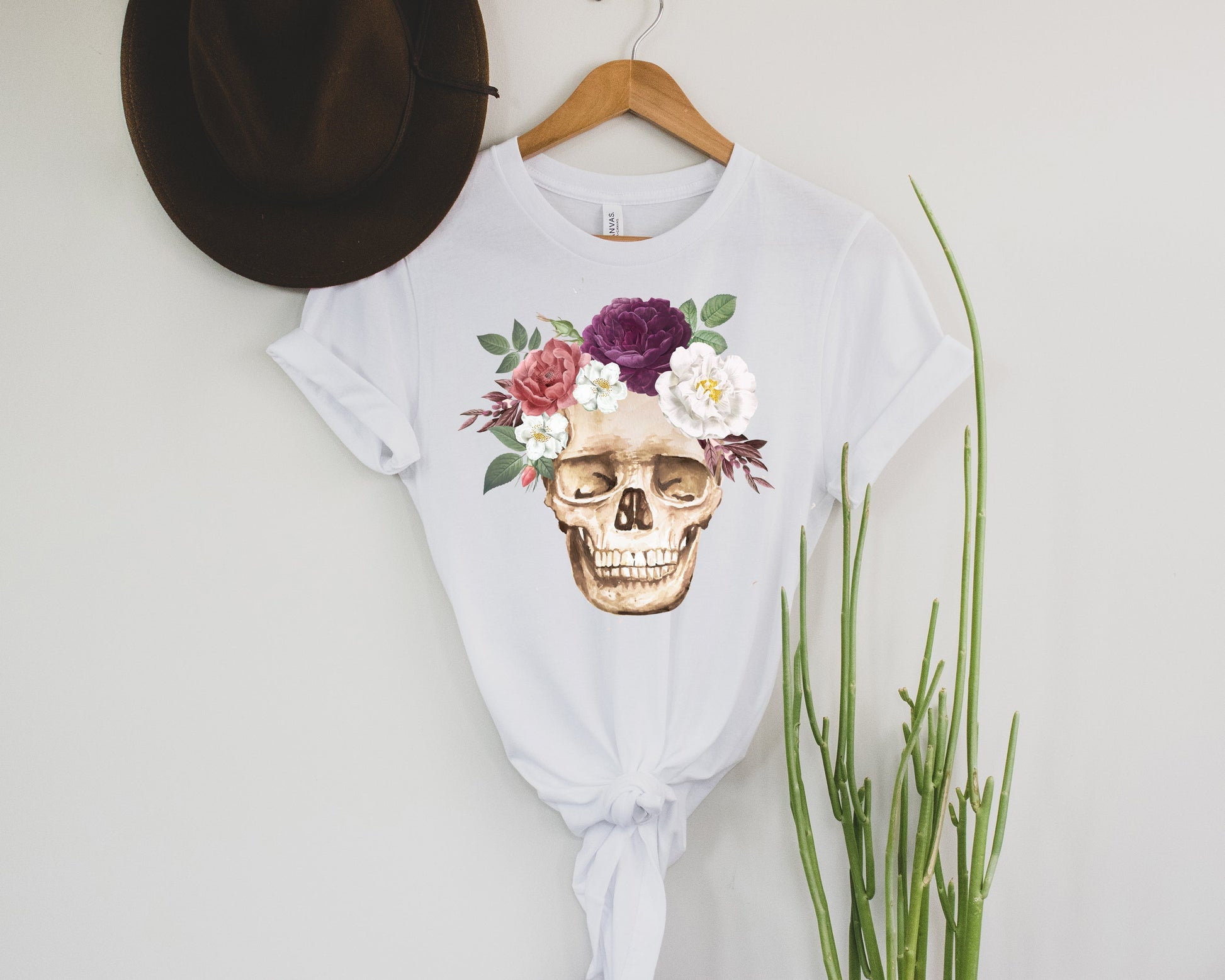 Wholesale Floral Skull Graphic Tee - Black
