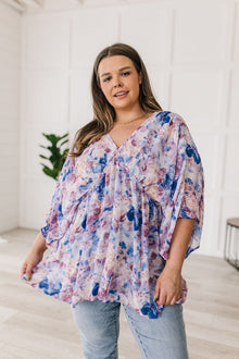  Fabled in Floral Draped Peplum Top in Blue