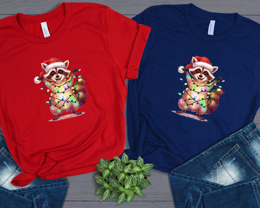 Wholesale Festive Raccoon Graphic Tee - Red Tee