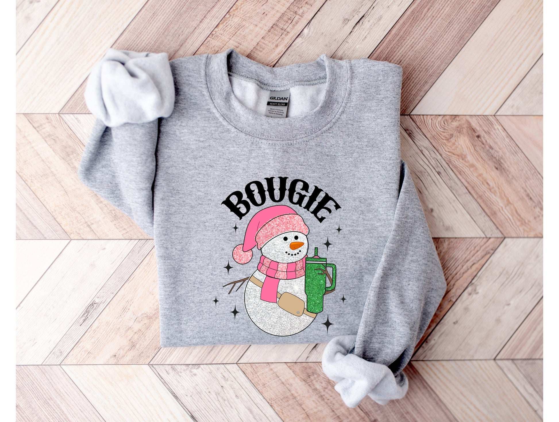 Wholesale Glitter Snowman Bougie Graphic Tee - Sand Sweatshirt