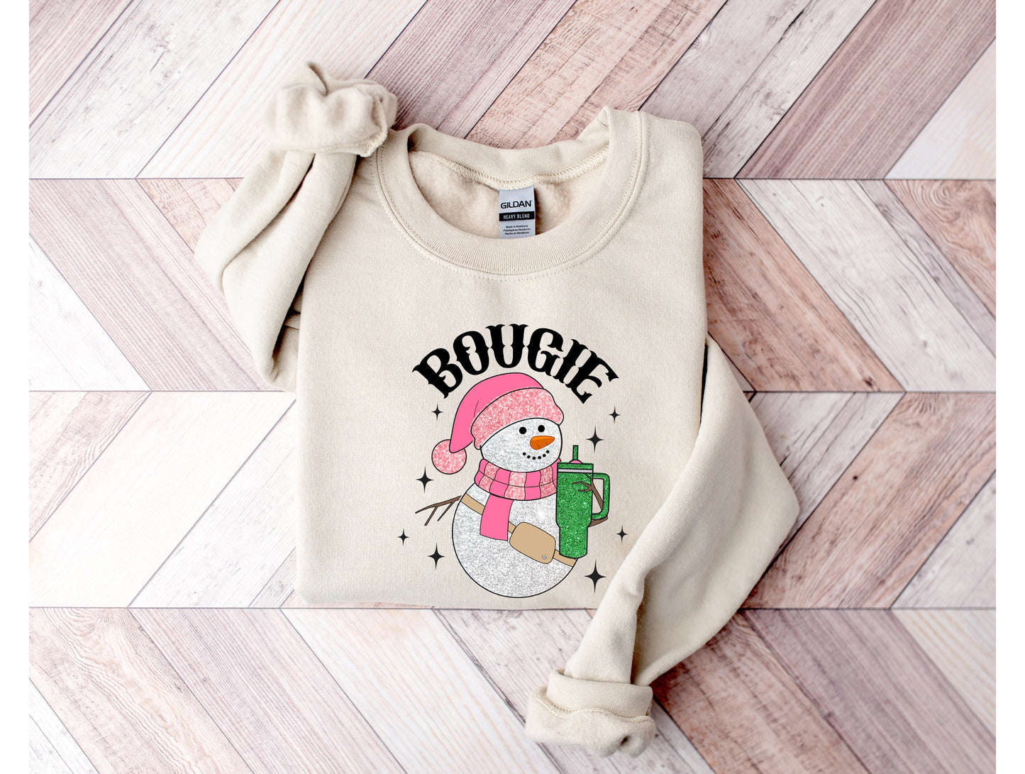 Wholesale Glitter Snowman Bougie Graphic Tee - Grey Sweatshirt