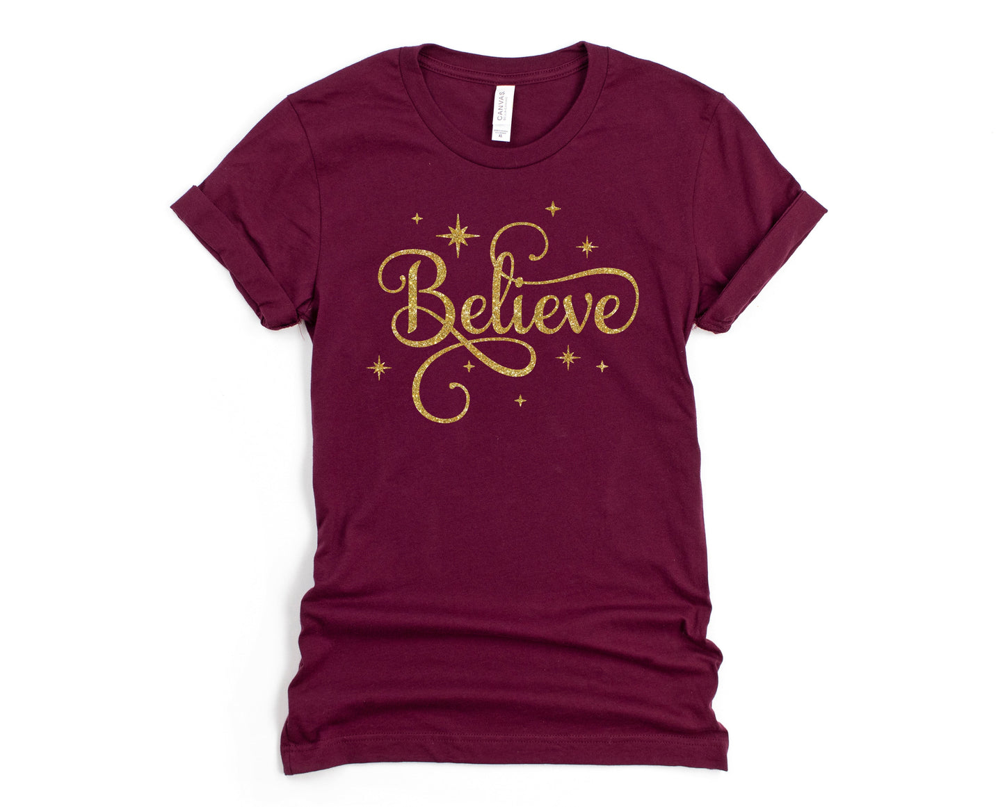 Wholesale Gold Believe Graphic Tee - Maroon