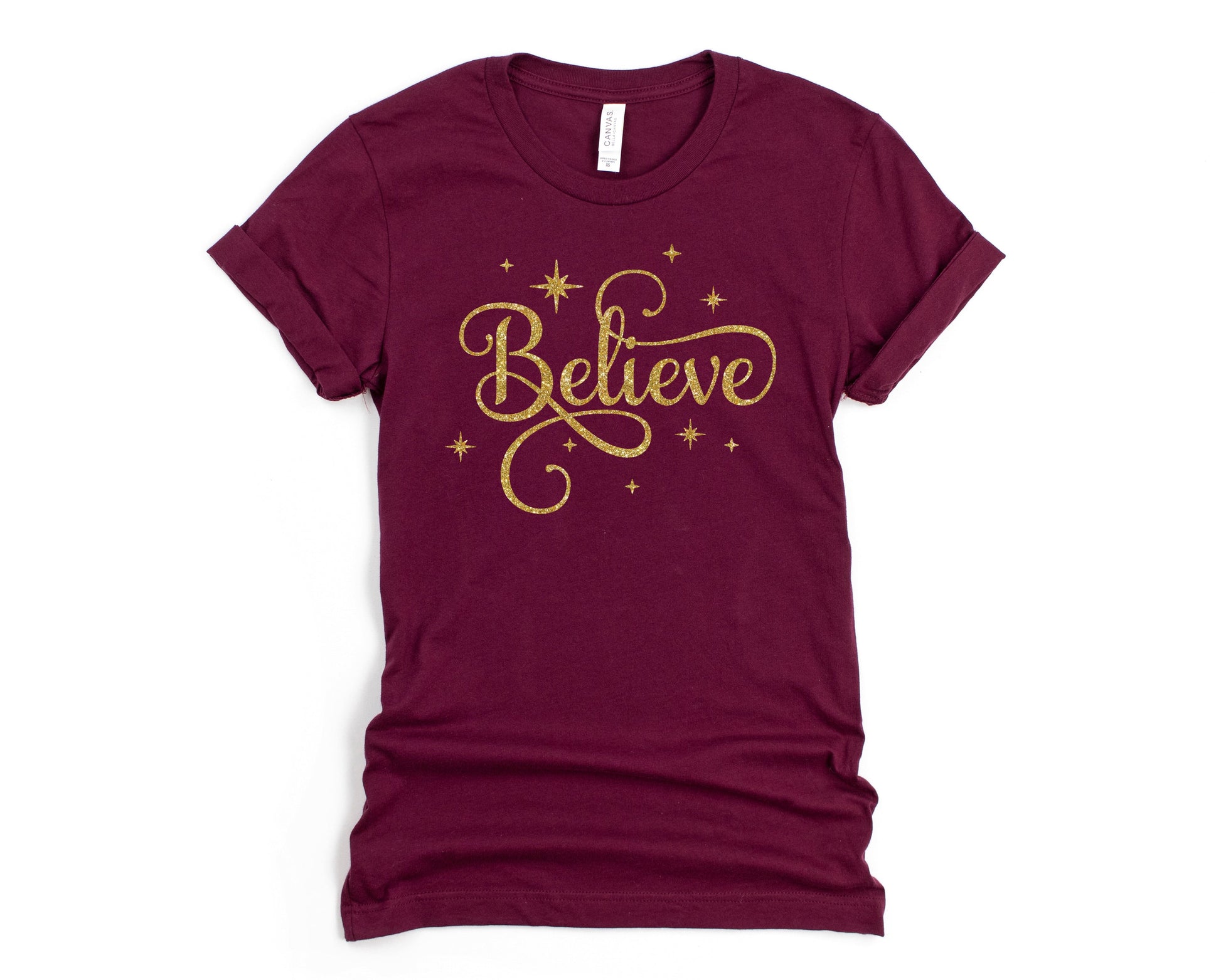 Wholesale Gold Believe Graphic Tee - Maroon