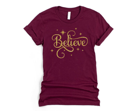 Wholesale Gold Believe Graphic Tee - Maroon