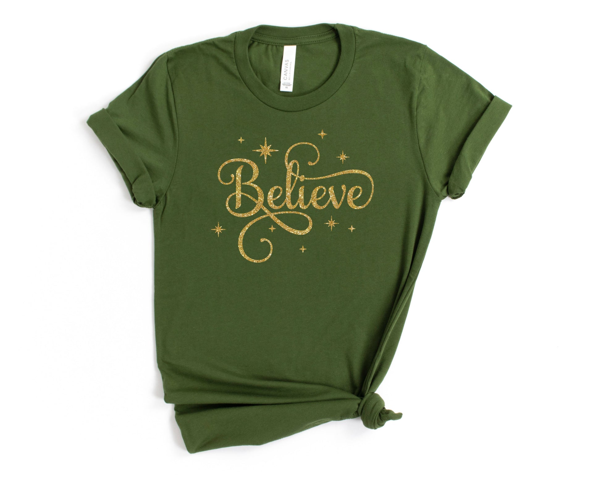 Wholesale Gold Believe Graphic Tee - Olive