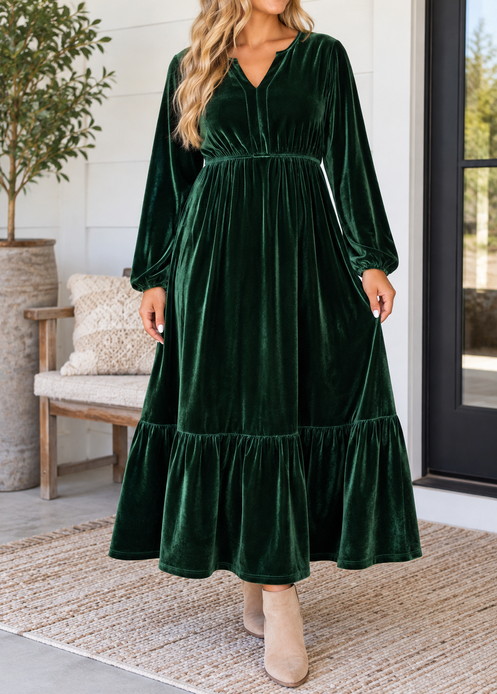 Emerald Evening Velvet Dress - Plus