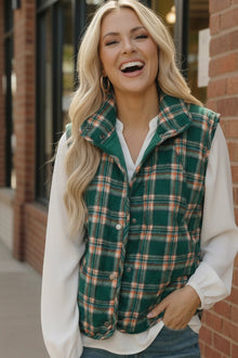 Put Together Evergreen Plaid Quilted Puffer Vest