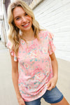 Find Love Pink Floral Print Flutter Sleeve Knit Top