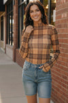 Chai Latte Plaid Mesh Mock Neck