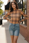 Chai Latte Plaid Mesh Mock Neck