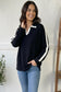 Varsity Vibes Notched Collar Black Top