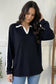 Varsity Vibes Notched Collar Black Top
